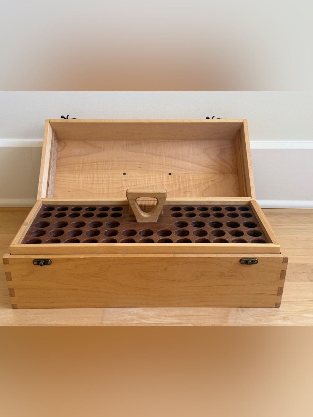 Wooden Storage Box with Multi-Compartment Insert - essential oils or tinctures
